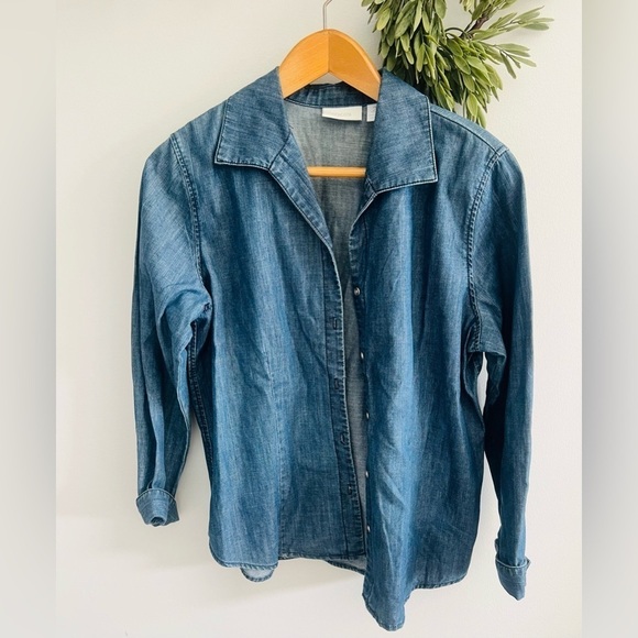 100% cotton Chicos 2 plus size denim jean lightweight button up jacket coat - Picture 1 of 3